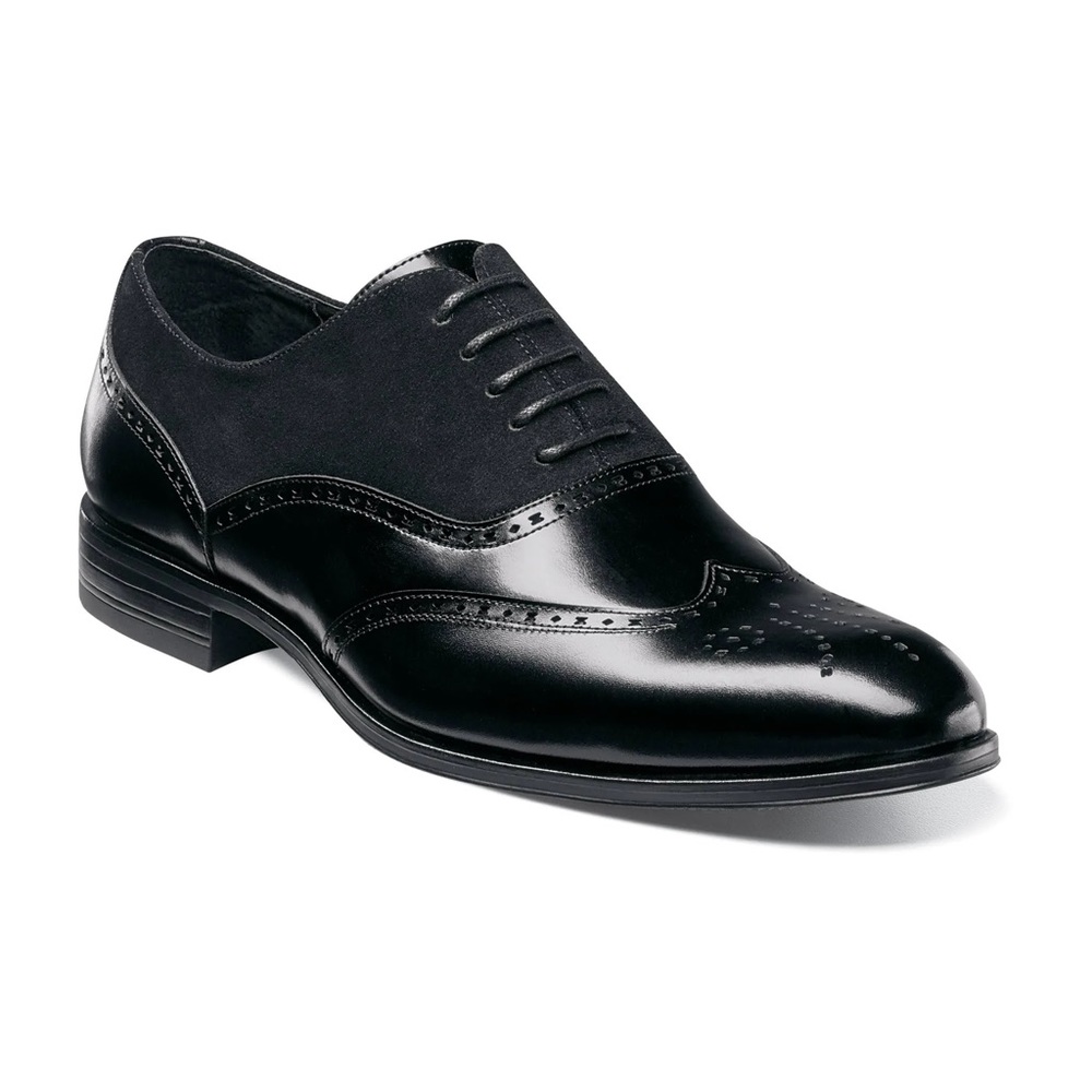 BRAND NEW Stacy Adams Stanbury Men's Wing Tip Black Leather/Suede Shoe Sz 10.5 M